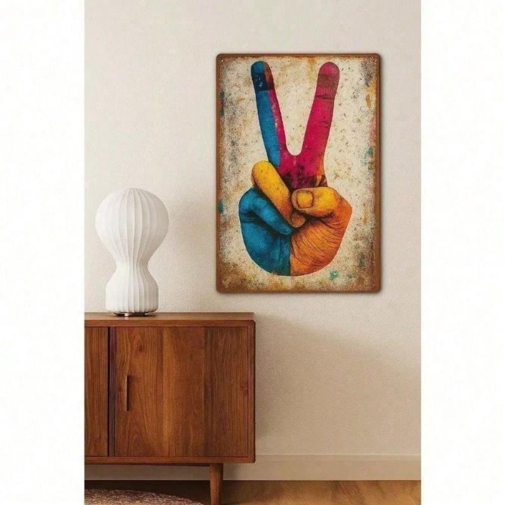Retro Hippie Peace Sign Metal Wall Art Colorful Vintage Decor for Living Room