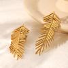 European & American Leaf Feather Stainless Steel Long Dangle Earrings - Stylish, Versatile, Light Luxury Jewelry for Women.
