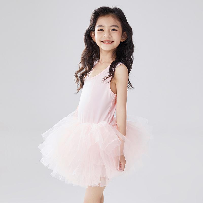 Baletní šaty Dívčí šaty na ramínka Cvičební úbor Růžový taneční úbor Dětské a dívčí vystoupení šaty