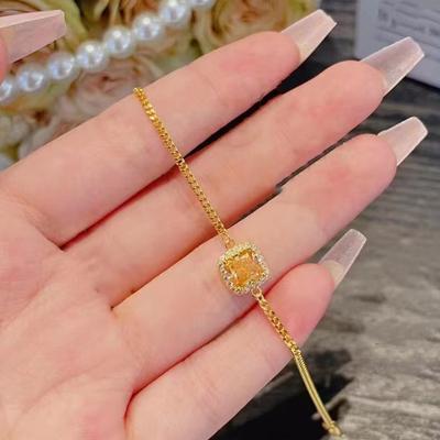 Kadınlar için Küçük Şeker Küpü Bileklik Küçük Sarı Kristal Ekmek Köprücük Kemiği Zinciri Hafif Lüks Niş Tasarım