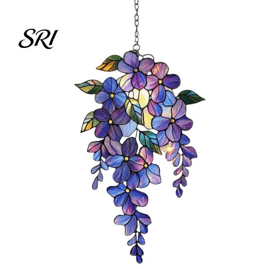 Bedroom Wall Decor Wisteria Suncatcher, Acrylic Hanging Flower Branch Ornament, Stained Glass Style Floral Artistic Window for Home Garden, 1pc