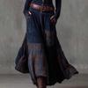 Suede Plaid Patchwork Skirt Dress with Pockets & Button Belt - Commuter Style