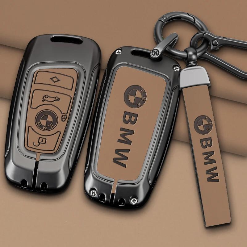 Car Sticker Hot 2025 Alloy Leather Car Remote Key Case Cover Protector For BMW 1 3 5 7 Series X1 X3 X4 X5 X6 F10 F20 F30 F25 F31