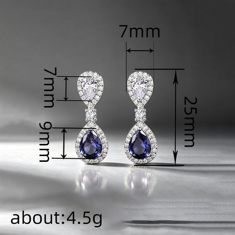 Versatile new women, sapphire blue water drop bridal dinner earrings, European and American simple temperament elegant jewelry