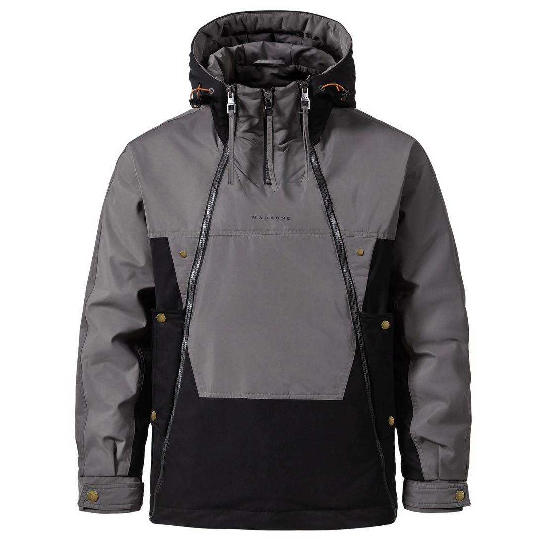 

Men s Green and Khaki Two Tone Hooded Outdoor Jacket with Multiple Pockets M