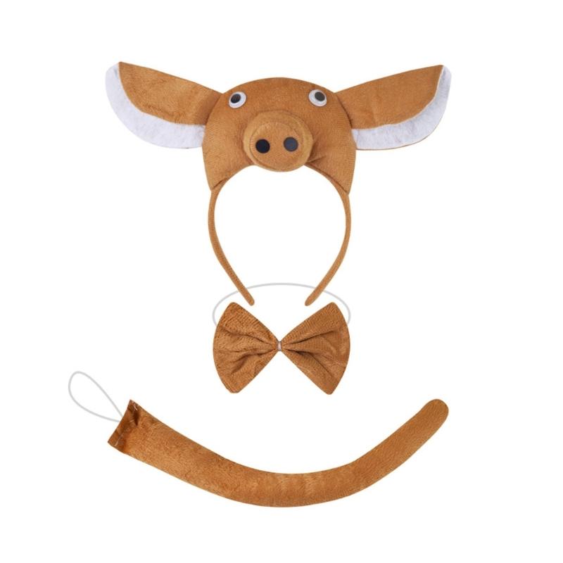 Piggy Costume Set Includes Piggy Tail Headband Bowtie Glove Skirt Halloween Piggy Role Play Outfit for Kid Cosplay
