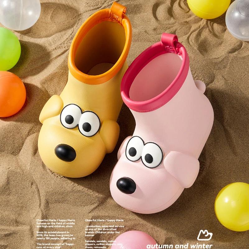 Módní dětské holínky 2024 Čtyřsezónní roztomilé kreslené psí dešťové boty Vodotěsné chlapecké dívčí protiskluzové EVA boty Dětské holínky
