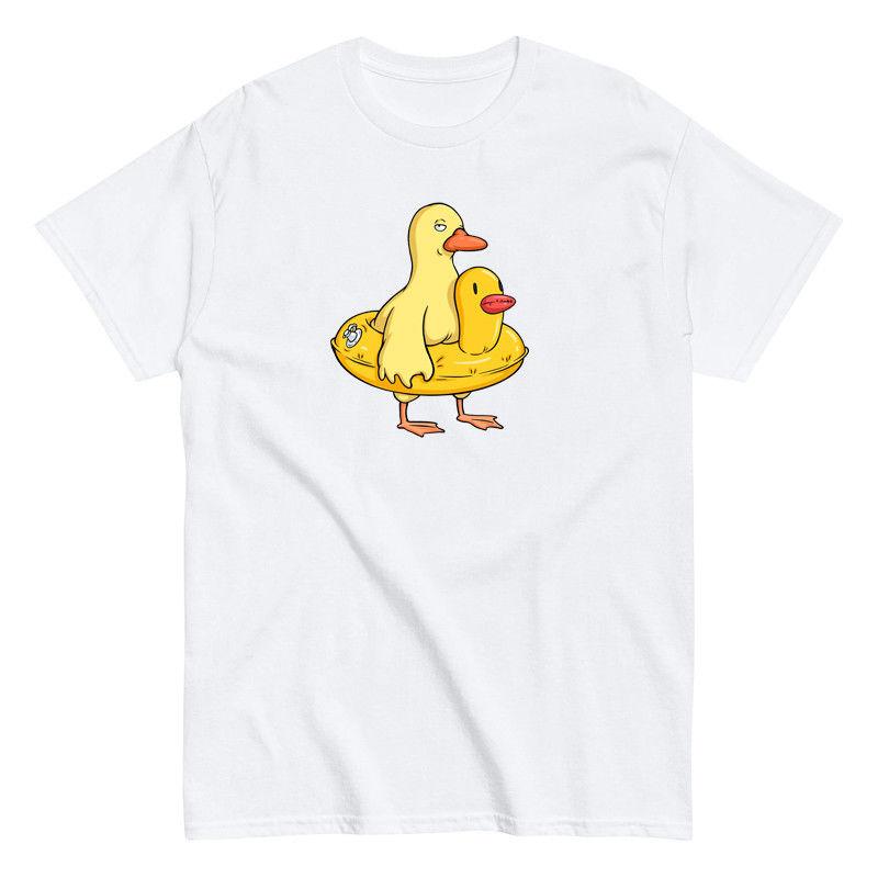 Double Duck Retro, Funny and Fun English Short-sleeved T-shirt, Pure Cotton, Playful and Funny Men's and Women's Summer Niche