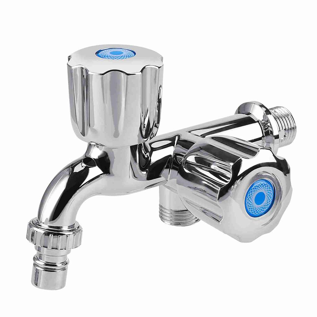 Electroplating Plastic Washing Machine Cold Water Faucet Sink Basin Water Tap with Double Spout & Shutter Handle G1Celsius2