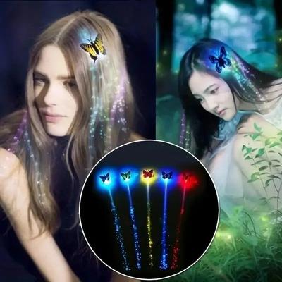 5 ks barevných LED sponek do copu s motýlky, náhodná barva, vlasové doplňky pro ženy, dívky, na párty, festival, Halloween, Vánoce