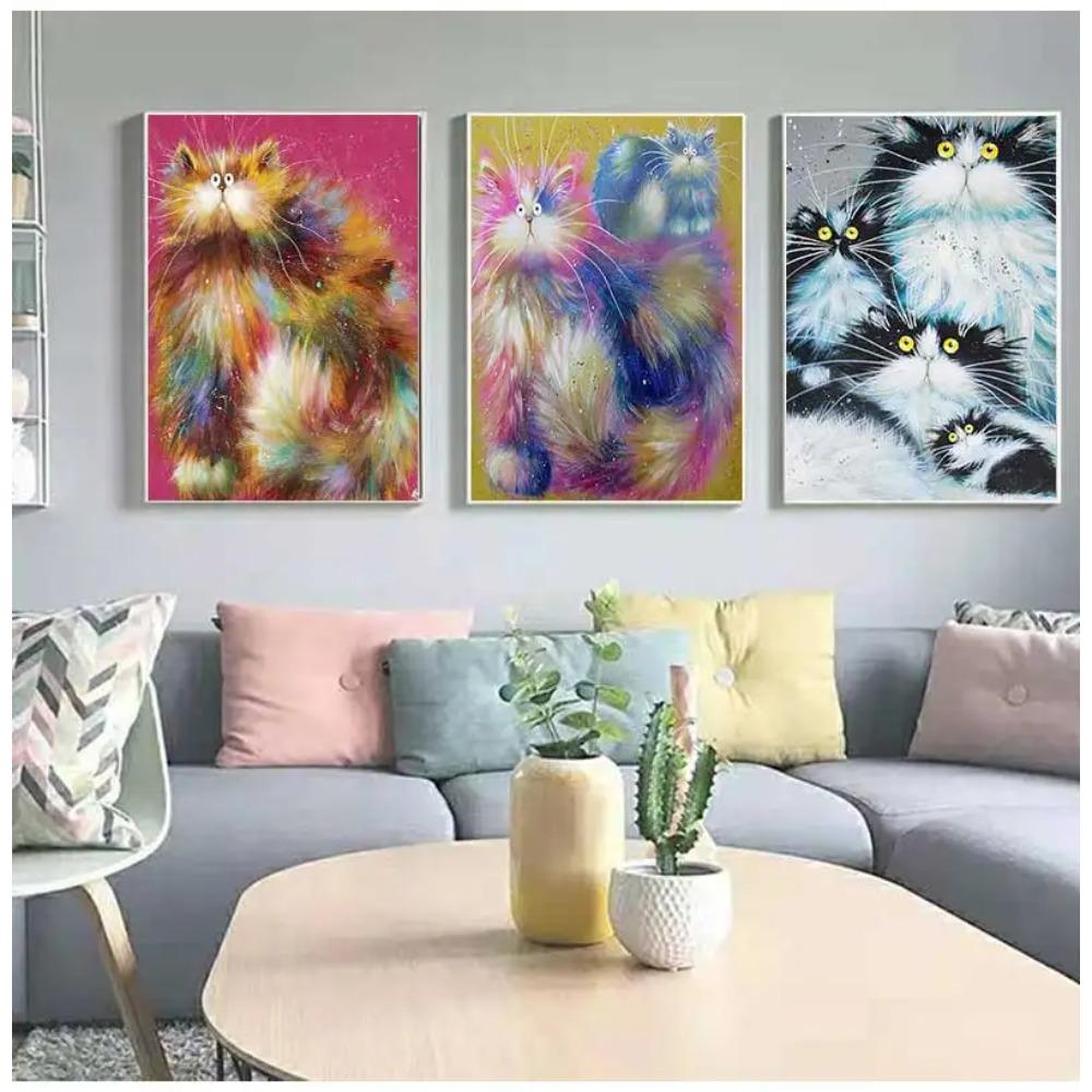 Abstract Longhair Cat Oil Painting On Canvas Cute Kitty Posters and Prints Animal Wall Art Pictures for Living Room Home Decor