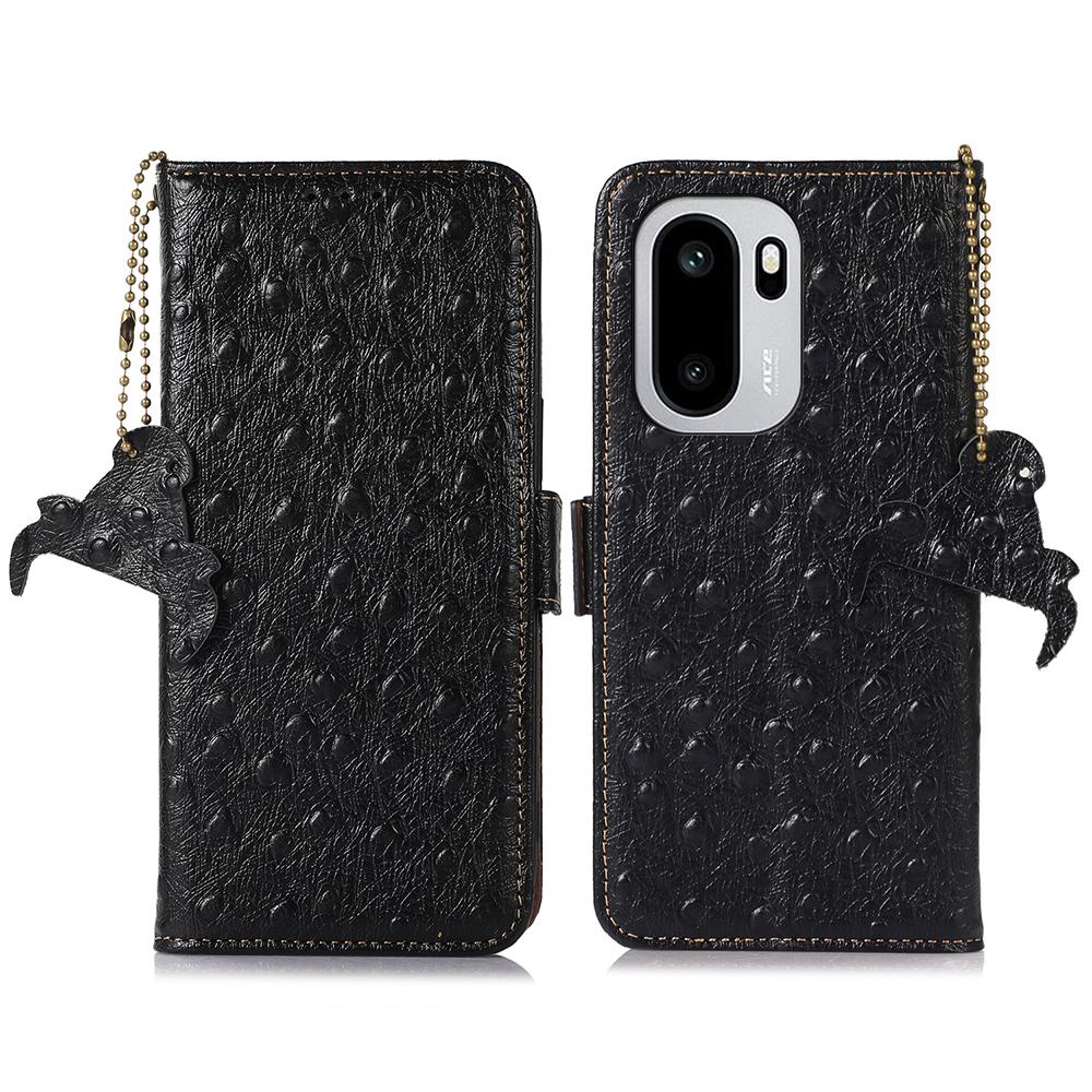 For OnePlus 15R 5G/Ace 6T 5G/Ace 6 5G Case RFID Blocking Genuine Cow Leather Phone Case Ostrich Texture