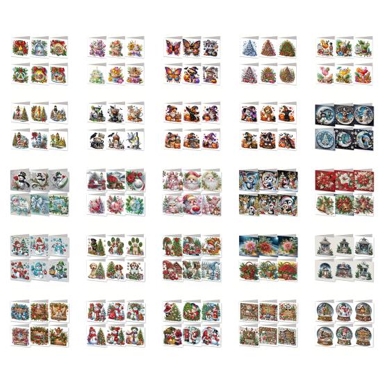 6 Pcs DIY Rhinestone Art Painting Cards Christmas Greeting Card Making Kit with Envelopes 5D Snowman Cat Deer Rhinestone
