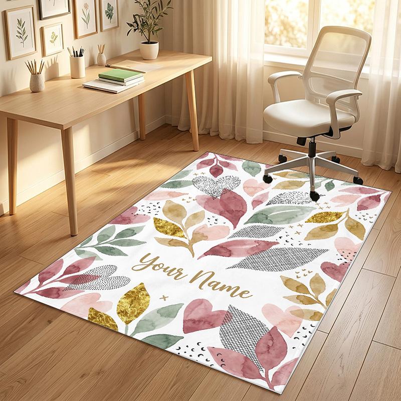 Autumnal Leaves Theme Soft Crystal Velvet Rug Custom Name & Text Print Non Slip Floor Rug for Bedroom Living Room