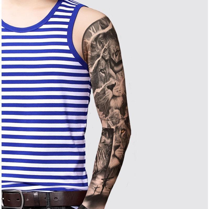 Full Arm Flower Arm Large Pattern Set, Water Transfer Print Black Animal Pattern Lion Owl Simulation Tattoo Sticker