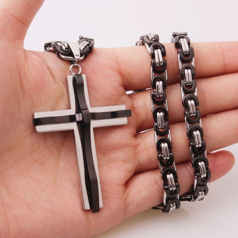 Lightweight Catholic Jewelry Accessories Titanium Steel Crucifix Pendant Chain Cross Necklace  Men