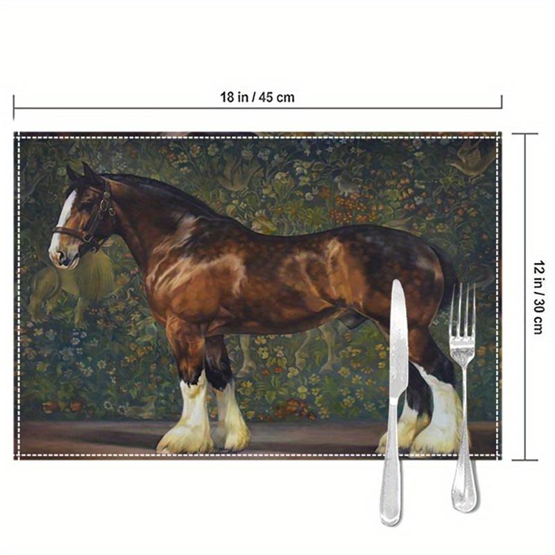 4pcs Set of Placemats, Elegant Brown Horse Pattern - 12x18 Inches, Suitable for Home and Party Decorations, Ideal Choice for Thanksgiving Dining,