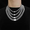 No Fading Steel Color 7MM 9MM 11MM 13MM Width Hip Hop Iced Out Stainless Steel Miami Cuban Chain Necklace for Women Men