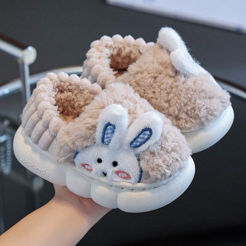 

Children s cotton slippers Girls 2025 new winter warm cartoon rabbit home plush baby boy bag and cotton shoes 32-33 yards inner length 19cm