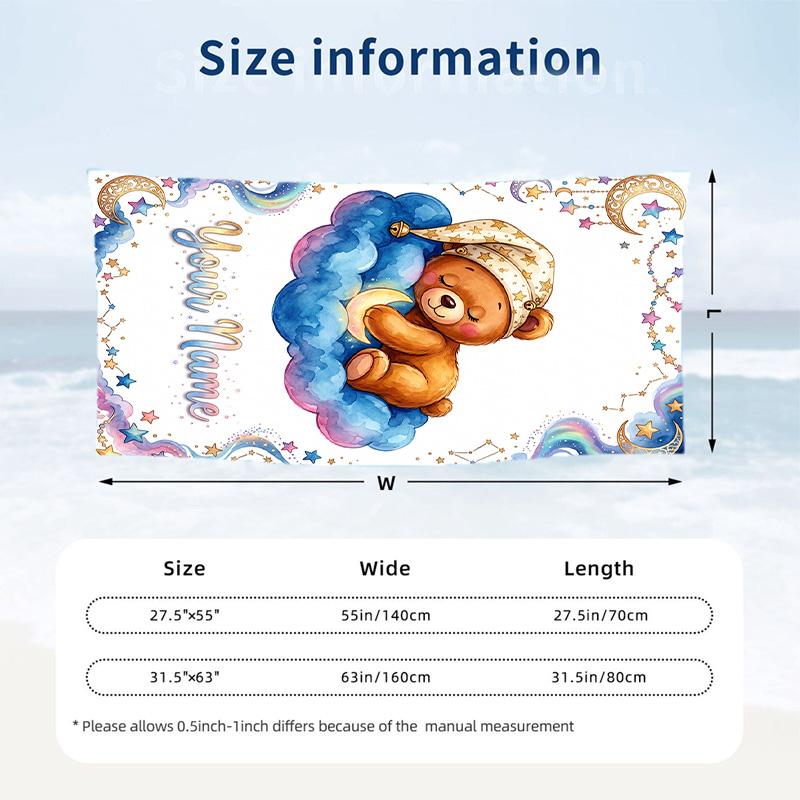 Teddy Bear Theme Beach Towel Personalized Custom Name & Text Soft Quick Dry Beach Towel for Swimming Travel