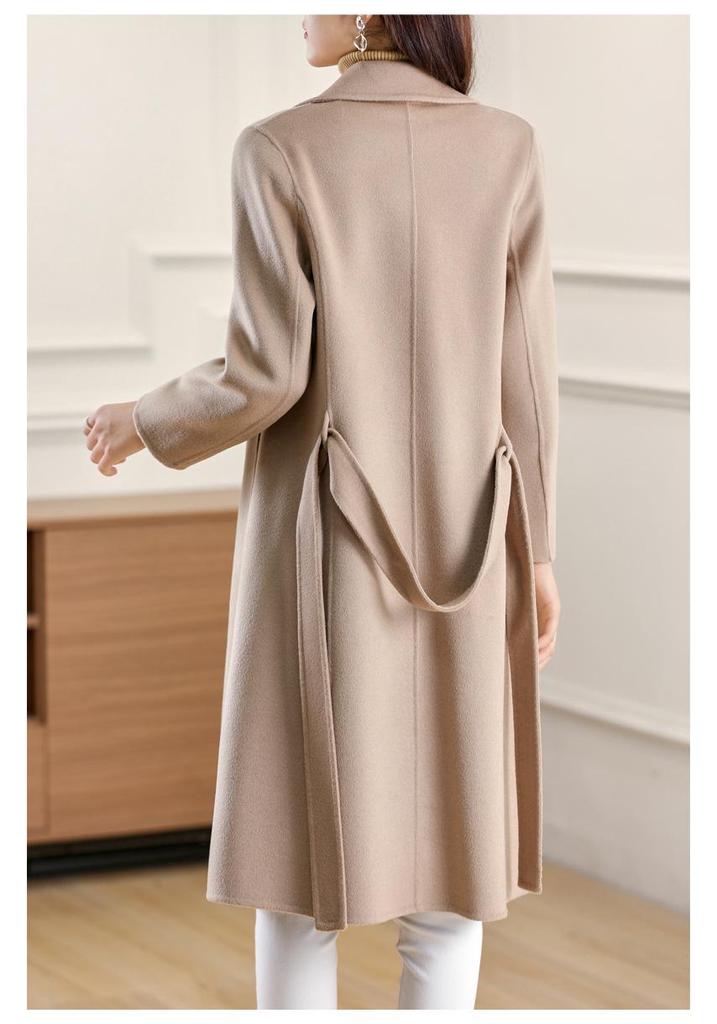 2025 Winter Women's Korean Style Mid-Length Belted Woolen Cashmere Coat