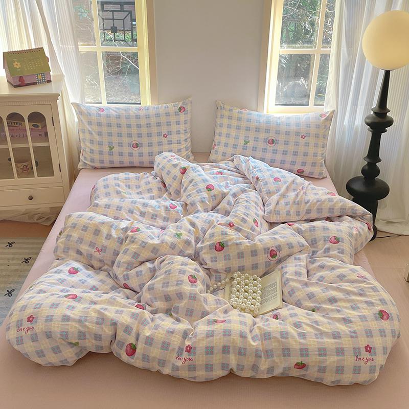 Cute Girl Duvet Cover Set Floral Pastoral Style Duvet Cover Fluffy Comfortable 4Pcs Bedding Set with 1Flat Sheet Pillowcase