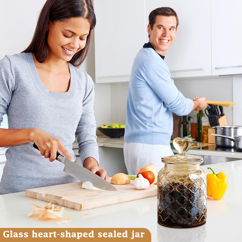 Glass Heart Jar With Airtight Lid - Creative Storage Container For Tea, Candy & Sea, Transparent Kitchen & Pantry Decor