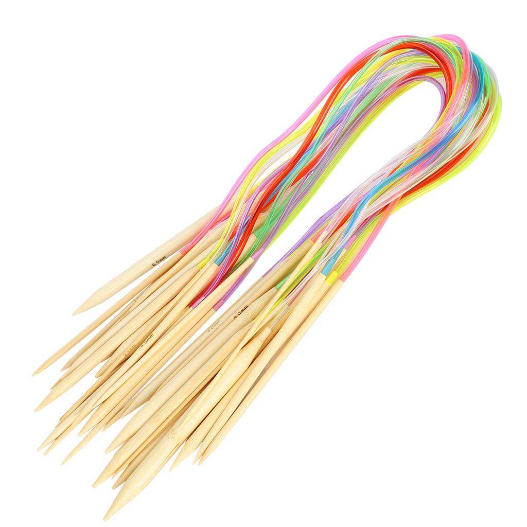 18Pcs Circular Needle DoublePoint Bamboo Color Flexible Tube Connection Knitting Tool Set
