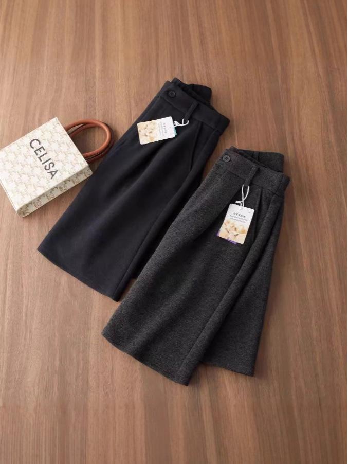 Women's Elegant A-line Wool Blend Skirt with Elastic Waist for Autumn/Winter