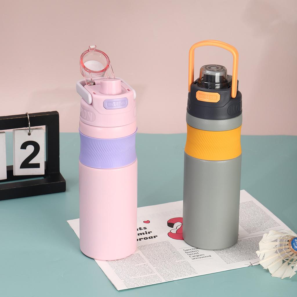 580ML Insulated Stainless Steel Water Bottle Dual Sip Straw & Direct Spout Leak Proof with Handle Car Cup Holder Friendly Sports