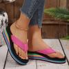 Fashion Women's Rainbow Color Platform Flip Flops Summer Thick Sole Lightweight Slip-On Wedges Sandals Girls Beach Thongs Slippers