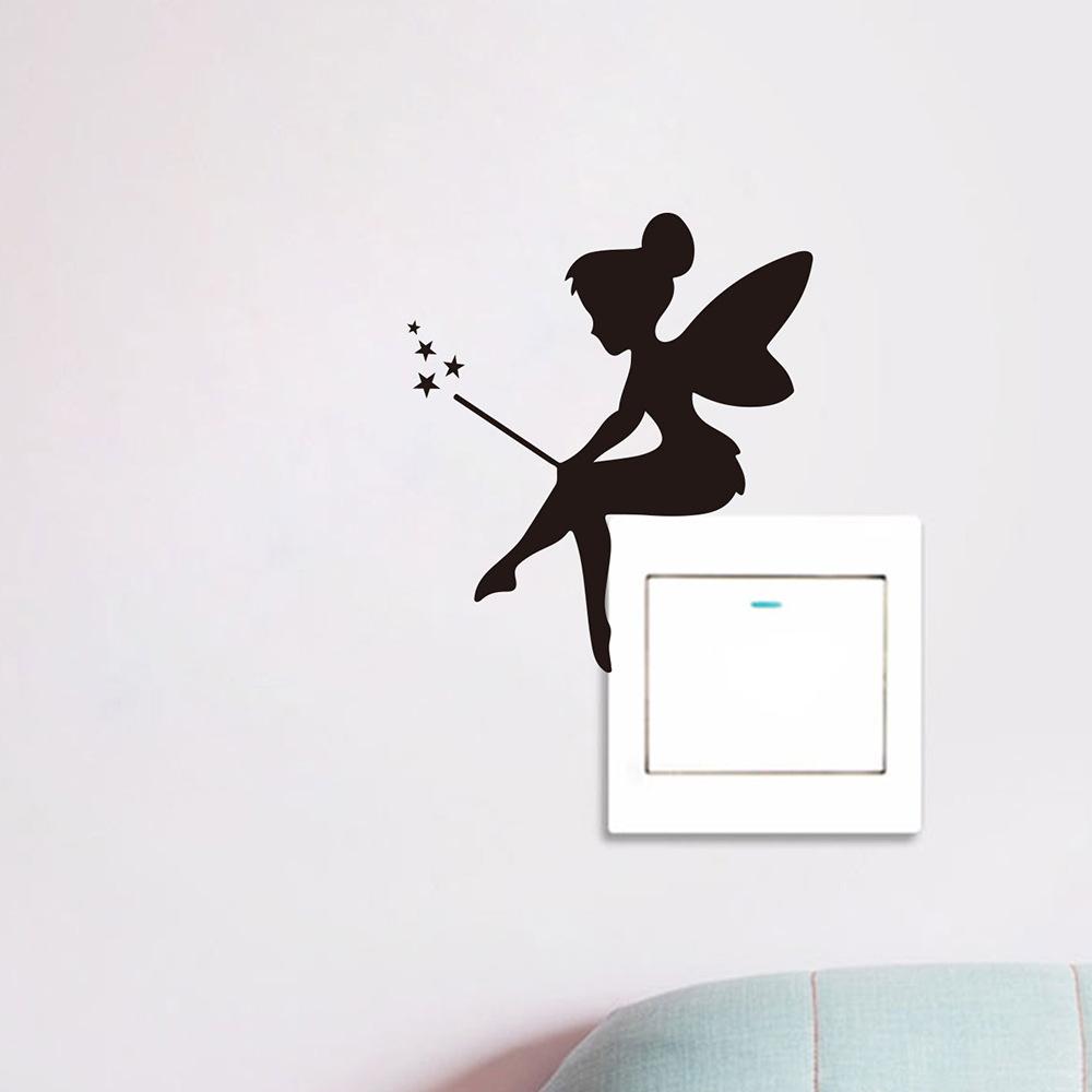 Enchanted Fairy Silhouette with Magic Wand Switch Plate Sticker for Bedroom Living Room Hallway Home Decor Self-Adhesive Removable Decal