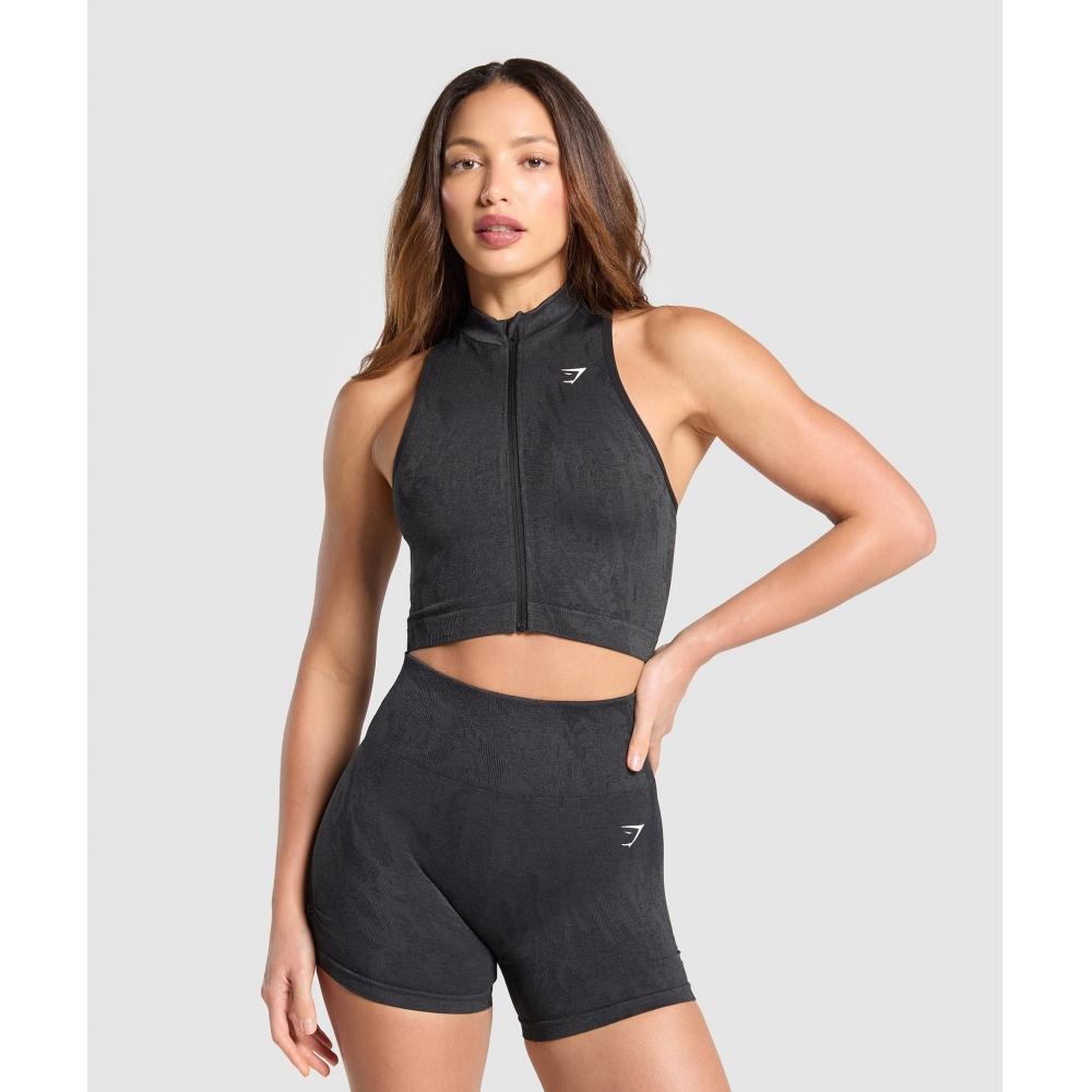 

Gymshark Adapt Camo Seamless Zip Up Crop Top Asphalt Grey Black B3c2n Gc8n XS