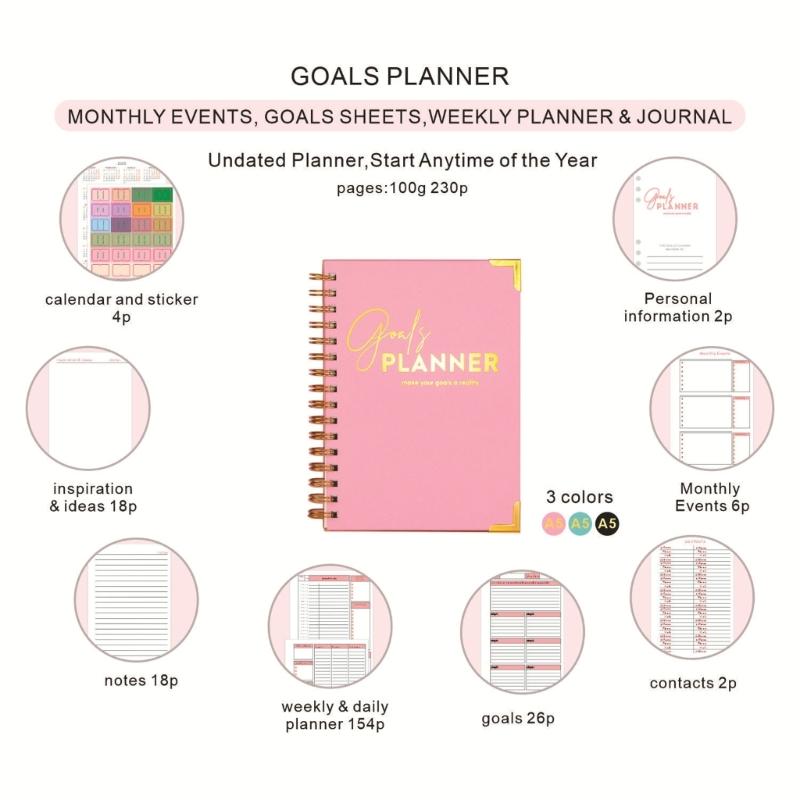 Elegant Daily Schedule Notebook With Firm Cover And Metal Corners Perfect For Work Or School