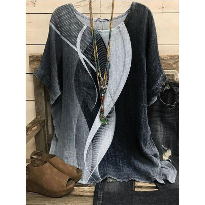 Printed round Neck Neck Casual Loose Top Print round Neck Top Women