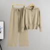 Casual Women's Fashion Set with Double Zippers, Laid-back and Simple, Youthful Loose Cardigan Knitted Two-piece Set for Spring and Autumn