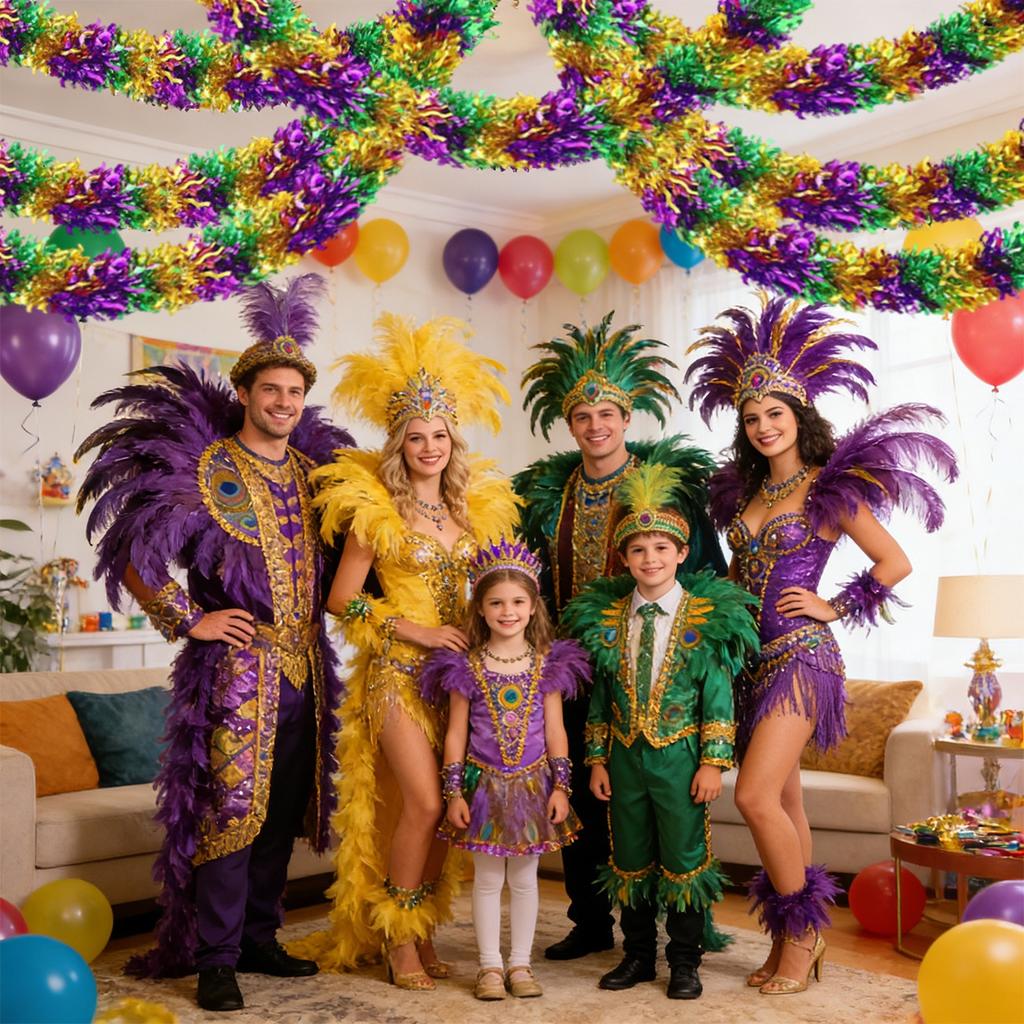 Garland Decorations,Green Gold Purple With Fleur--Lis Chunky Glittery Holiday Hanging Decorations For Carnival Parades Car Party Suppl