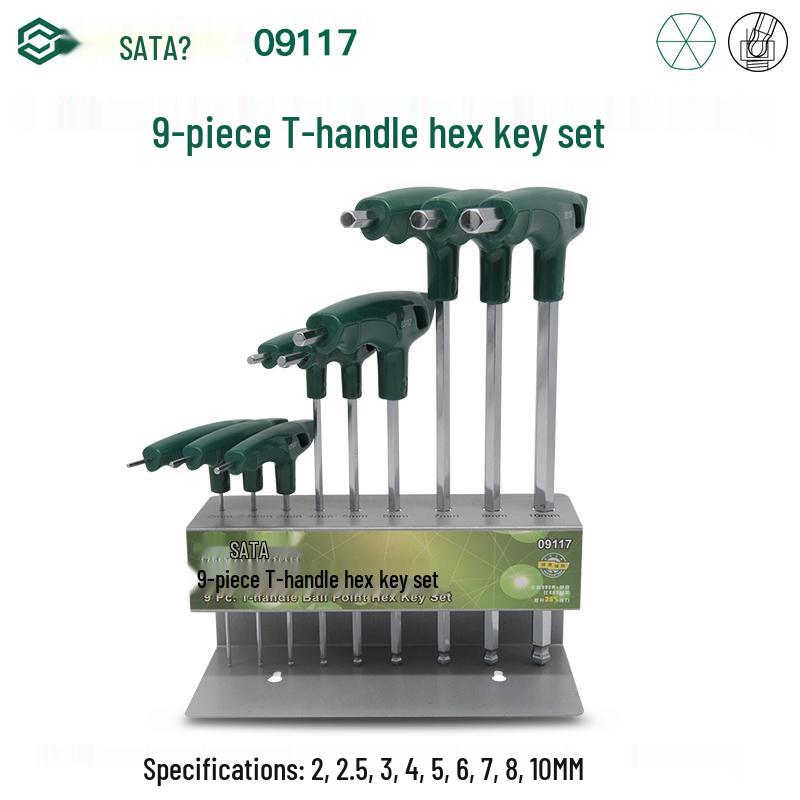 SATA T-Handle Hex Wrench Set: 2-10mm 6-Sided Hex Keys
