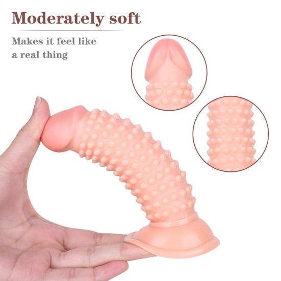 Anální kolík Silná přísavka Dildo Měkká a smyslná simulace Bump Design Penis Vtlačující Sex Dildo Žena Supply