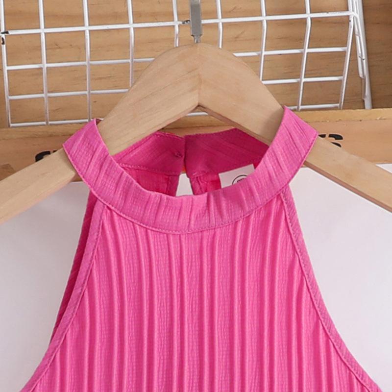 7-12Y Girls Big Girl Suit Dětské léto Nové Módní závěsná vesta s vlnitým proužkem kalhoty 2ks