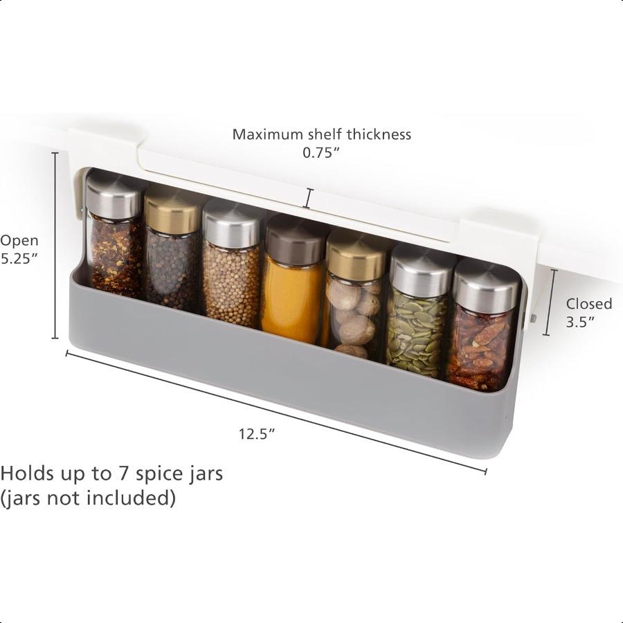 Spice Rack Organizer UnderShelf Kitchen Cabinet Storage Solution for Spices Grey