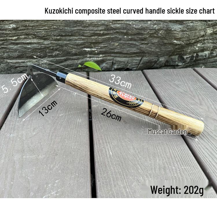 Kuzokichi All-Steel T-Hoe: Versatile Small Hoe for Weeding, Planting, and Gardening In Vegetables & Flowers - Half-Moon Japanese Garden Tool.