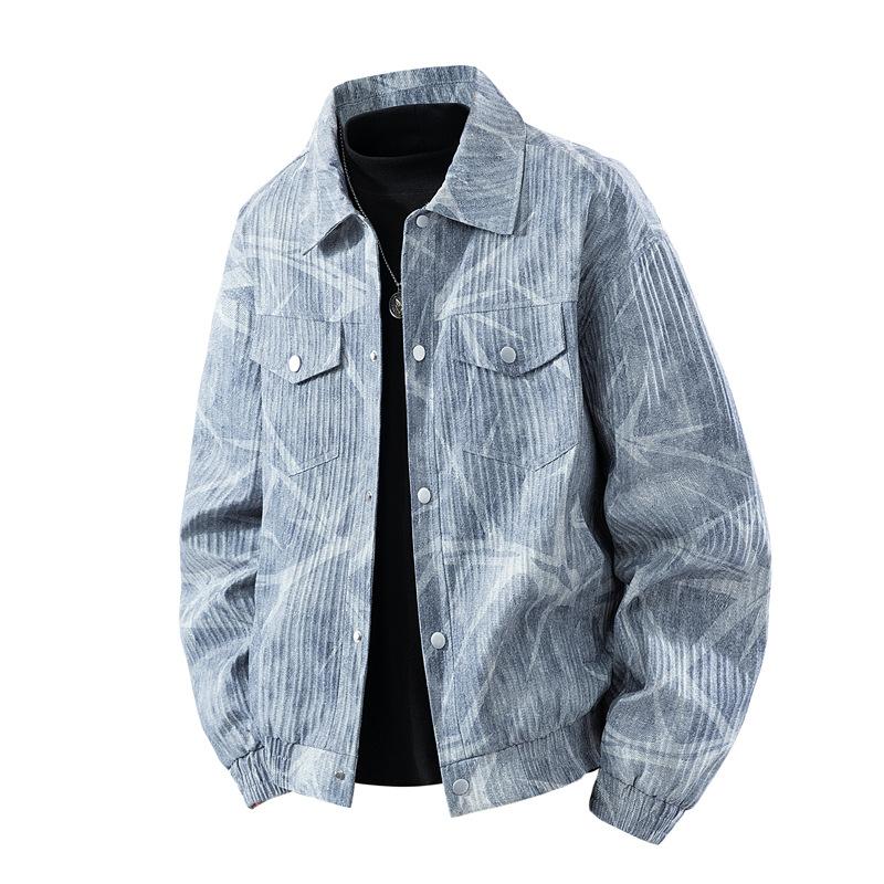 New Spring and Autumn Large Size Jacket for Men's Lapel Anti-denim Personalized Printing and Fattening