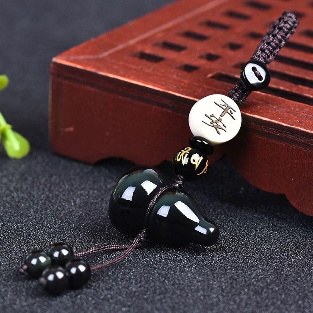 Weave Rope Bag Charms with Black Red Beads Car Key Ring Gourd Pendant Keychain  DIY Accessories