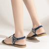 2026 Summer Bohemian Style Rivets Flat Bottom Clip Toes Herringbone Sandals Fashion Beach Plus Size Women Elegant Generous Shoes