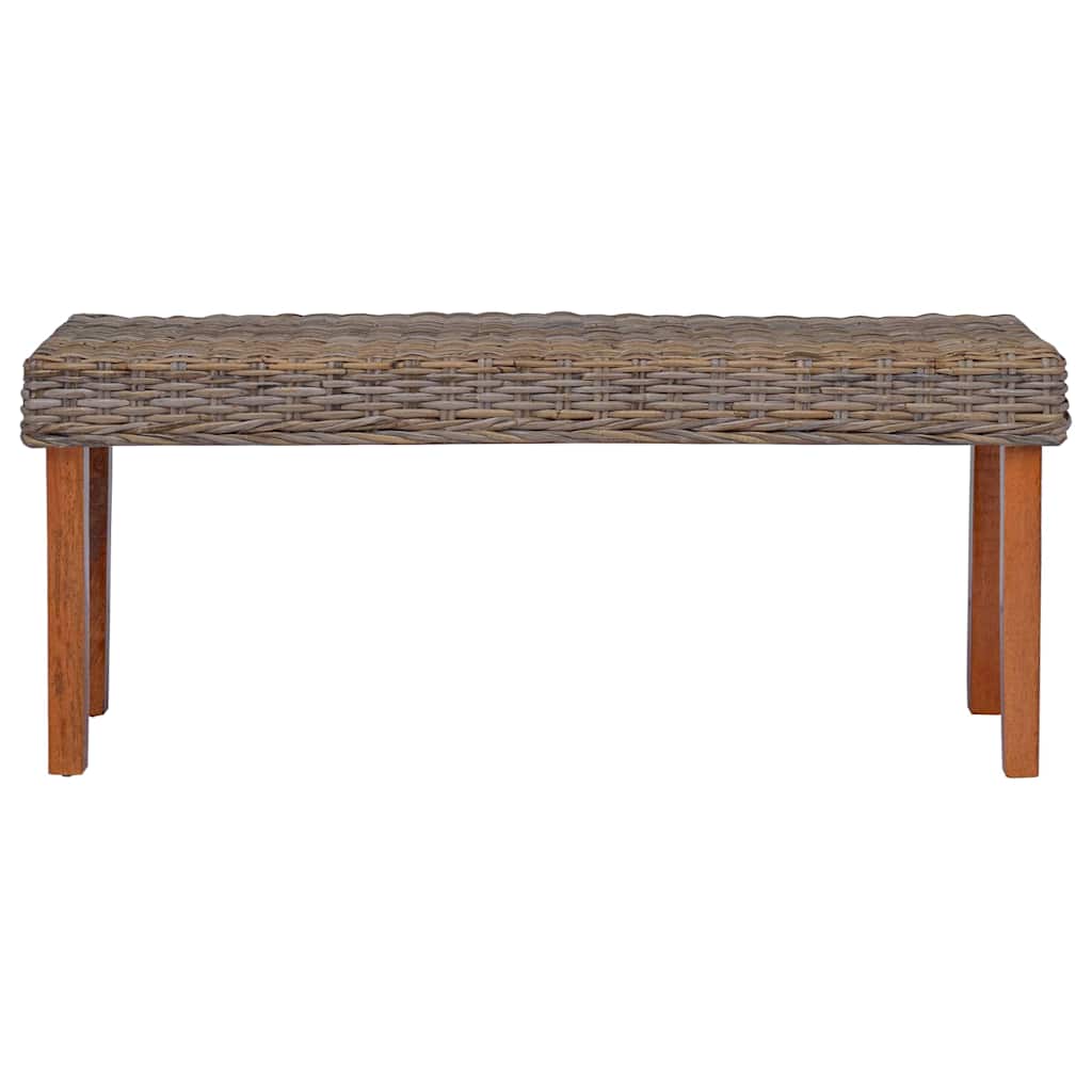 110 cm Natural Kubu Rattan and Solid Mahogany Wood Bench