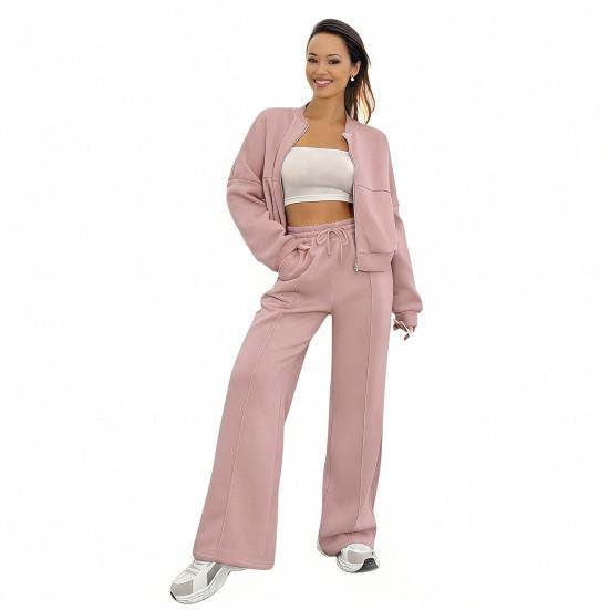 Damen 2-teiliges Outfit Herbst Langarm Reißverschluss Sweatshirt Und Weite Hosen Trainingsanzug Lässige Lounge Sets
