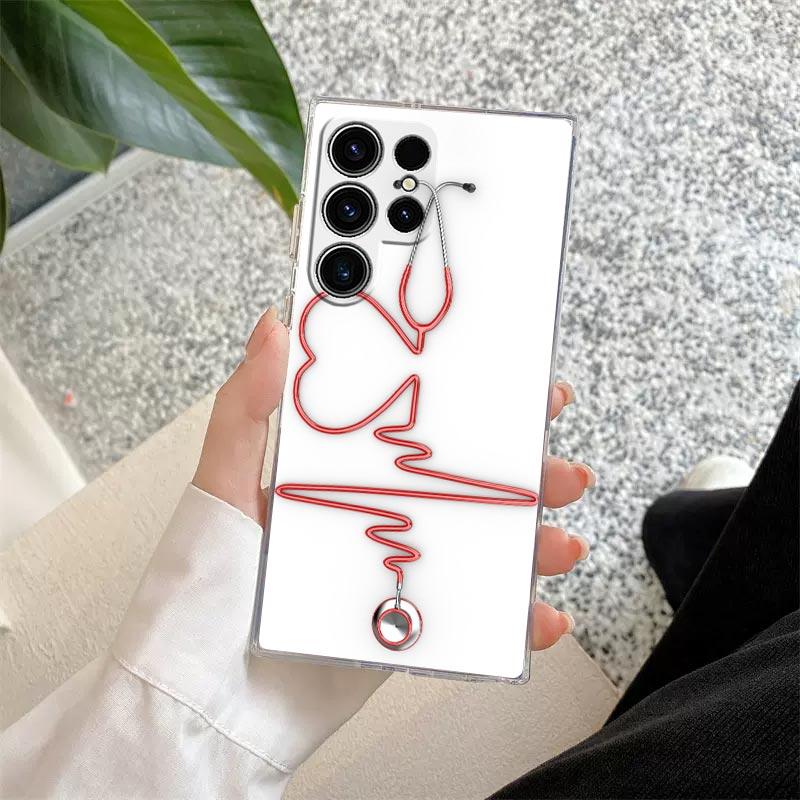 Nurse Medical Medicine Health Heart Stethoscope Clear Case For Samsung Galaxy S26 S25 S24 S23 Ultra S20 S21 FE S22 Plus 5G Cover