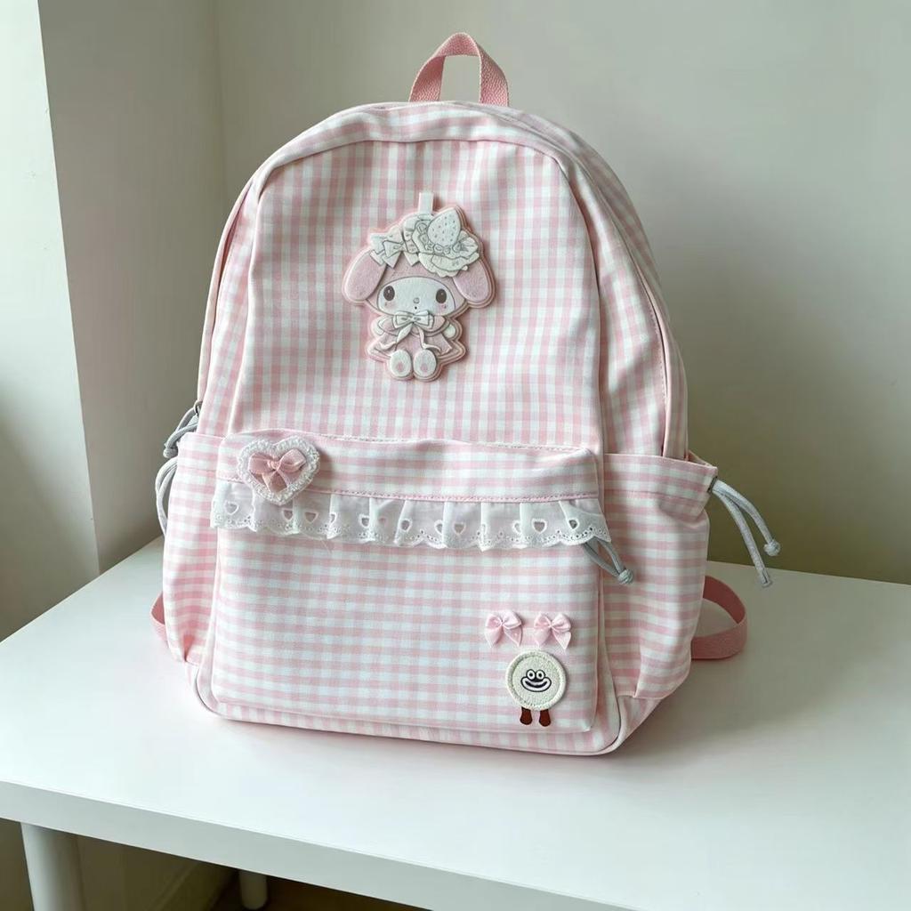 Schoolbag High Value Melody Pink Plaid Backpack Sweet Girl Backpack Student Lightweight Large Capacity School Bag