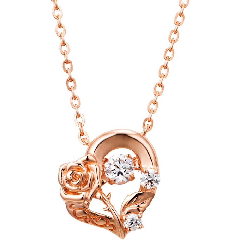 [White Clover] Beauty and the Beast” Disney Princess Silver 925 Cubic Zirconia Heart Rose Pink Go...